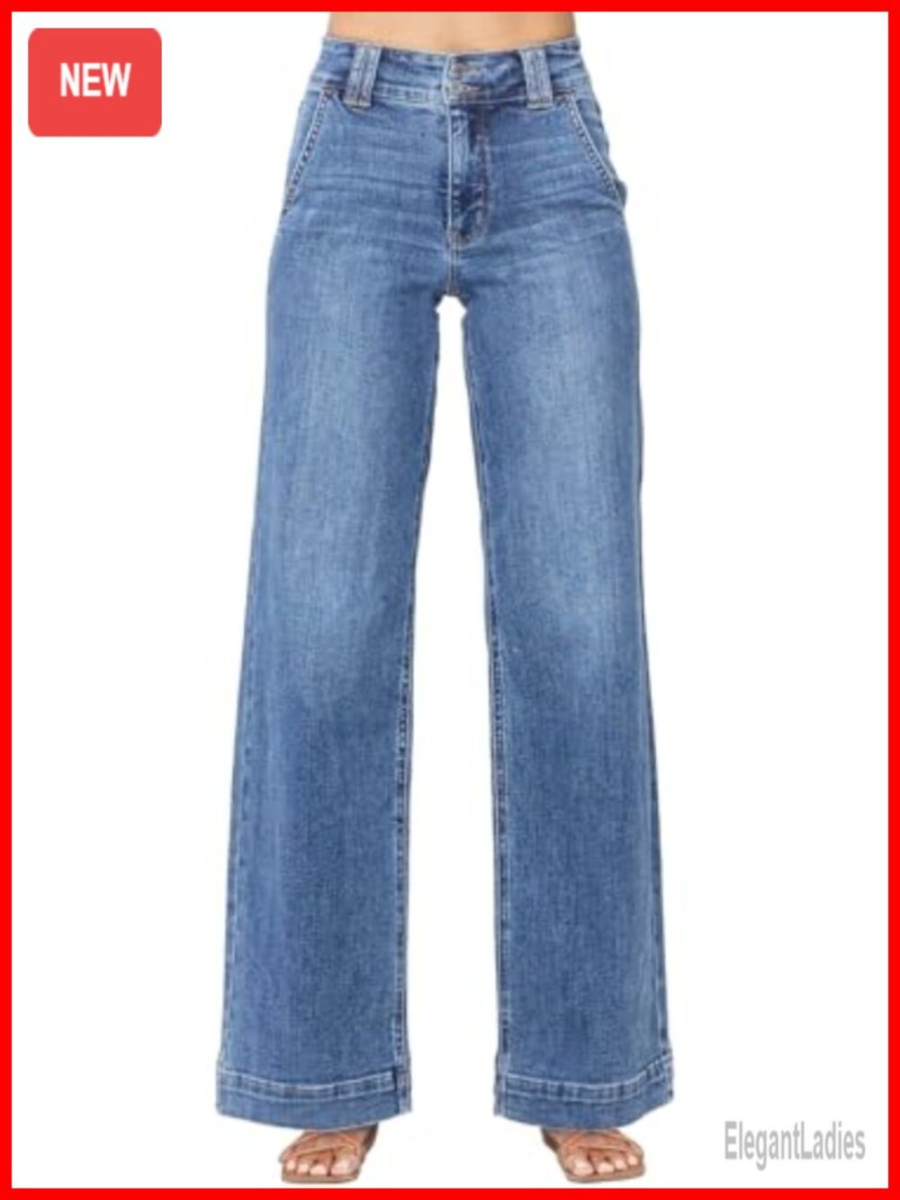 High Waisted Wide Leg Straight Jeans Stretchy Tummy Control Denim Women's